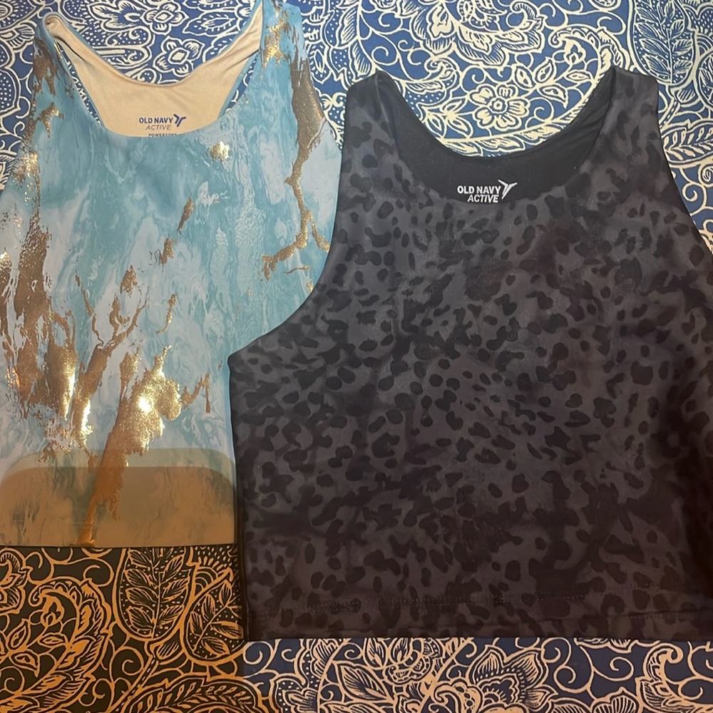 Black Leopard and Gold+Blue Old Navy Tank Tops